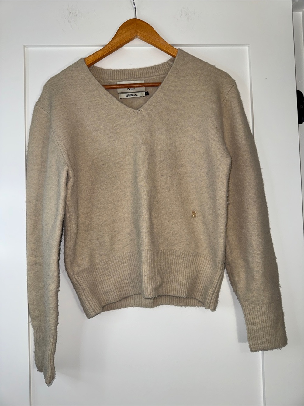 Atelier Nain Essentials Soft Beige V-Neck Sweater Korean made